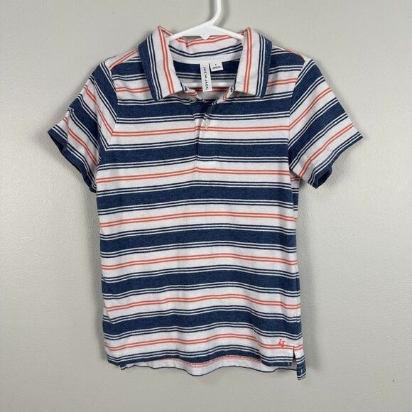 Janie and Jack Boys 4 Polo Collared Short Sleeve Pullover Stripe Blue Shirt - Picture 1 of 4